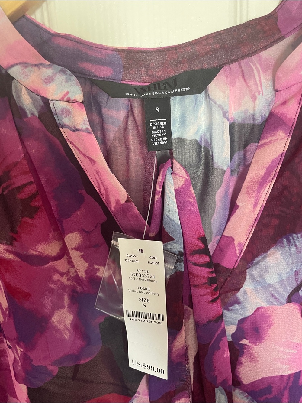 ๐ White House Black Market Sheer Purple Floral Tie-Neck Blouse ๐ - Picture 2 of 7